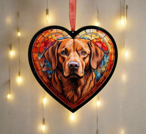Labrador Fox Red Glass Effect Heart Suncatcher